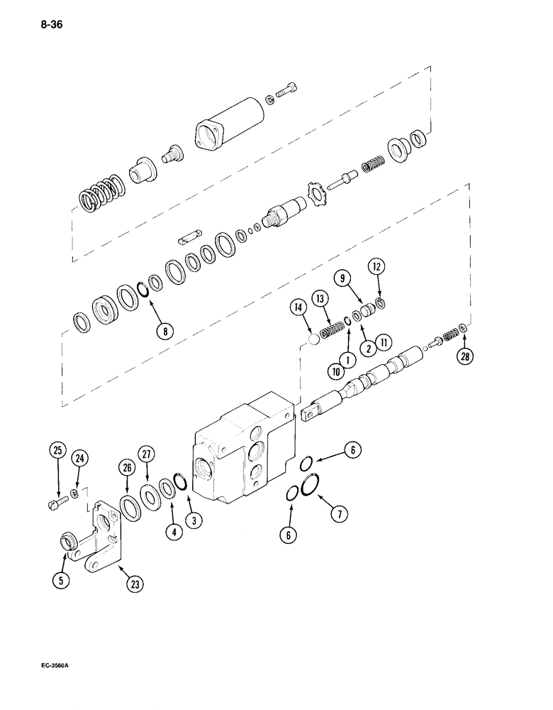 Схема запчастей Case IH 995 - (8-36) - REMOTE AUXILIARY VALVE ASSEMBLY, WITHOUT CHECK VALVE (08) - HYDRAULICS