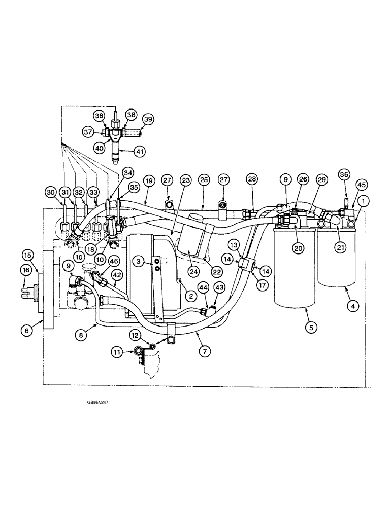 Схема запчастей Case IH DT-466 - (9E-126) - FUEL INJECTION PUMP AND CONNECTIONS 