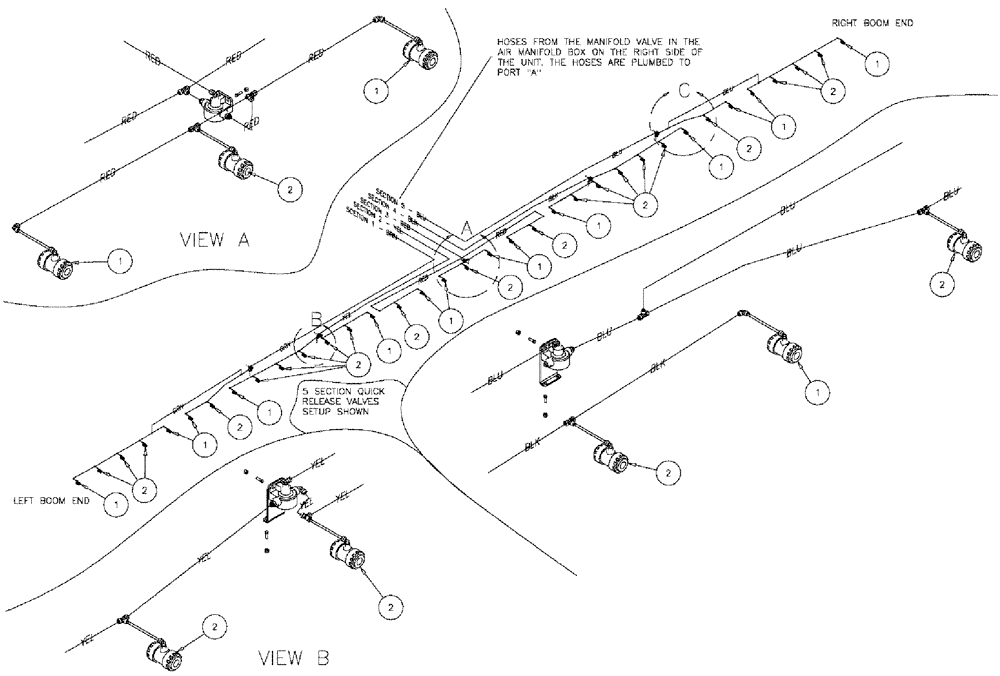Схема запчастей Case IH 610 - (05-034) - NOZZLE STOP, 60/85 BOOM, 5 SECTION, 30" SPACING Liquid Plumbing