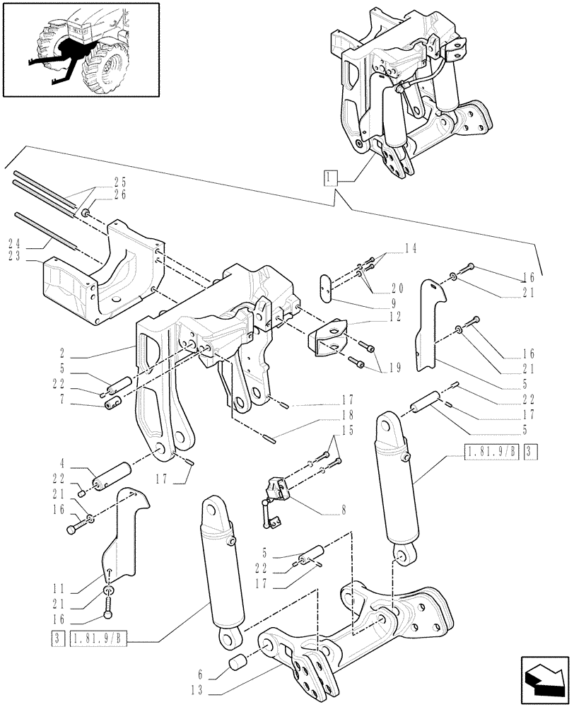 Схема запчастей Case IH PUMA 210 - (1.81.9/03[03]) - (VAR.091) FRONT HPL FOR MID MOUNT REMOTES WITH PTO, WITH AUX. COUPLERS - LIFTER - D5721 (07) - HYDRAULIC SYSTEM