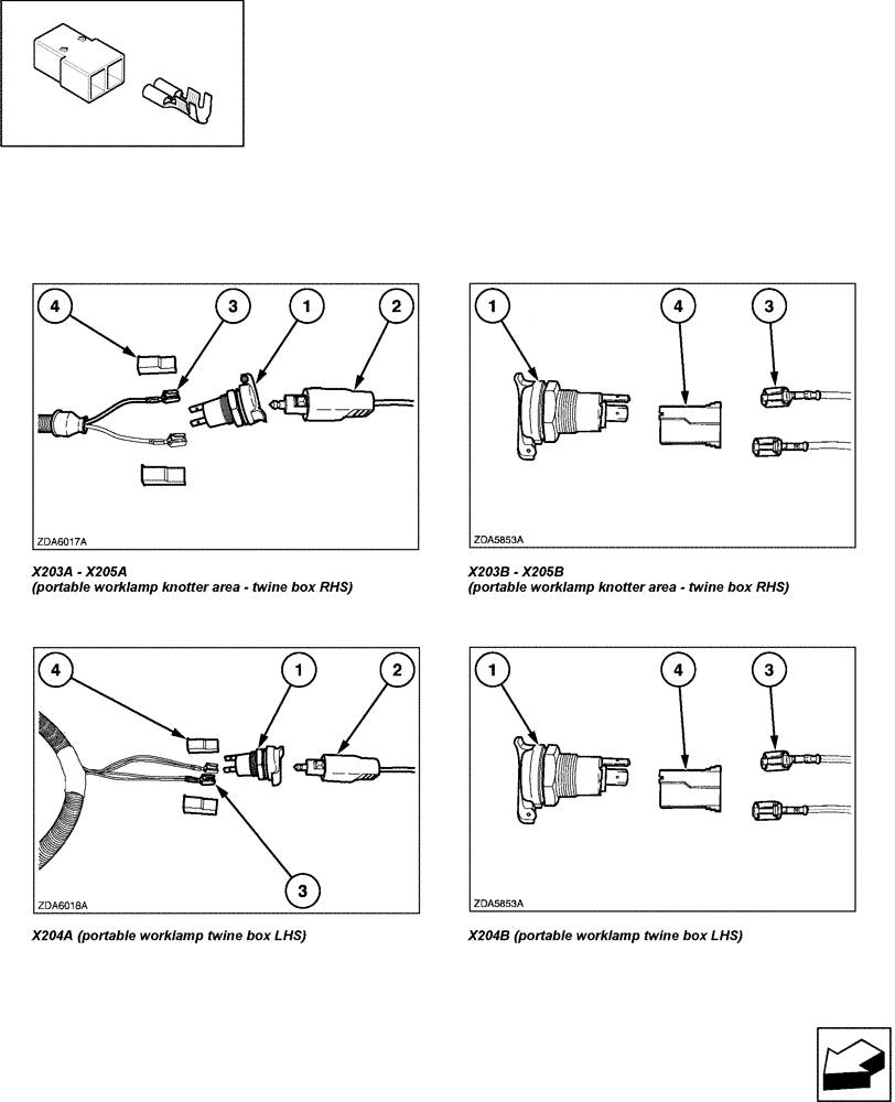 Схема запчастей Case IH LBX331P - (06.69[01]) - CONNECTORS: X203 - X204 - X205 (06) - ELECTRICAL SYSTEMS