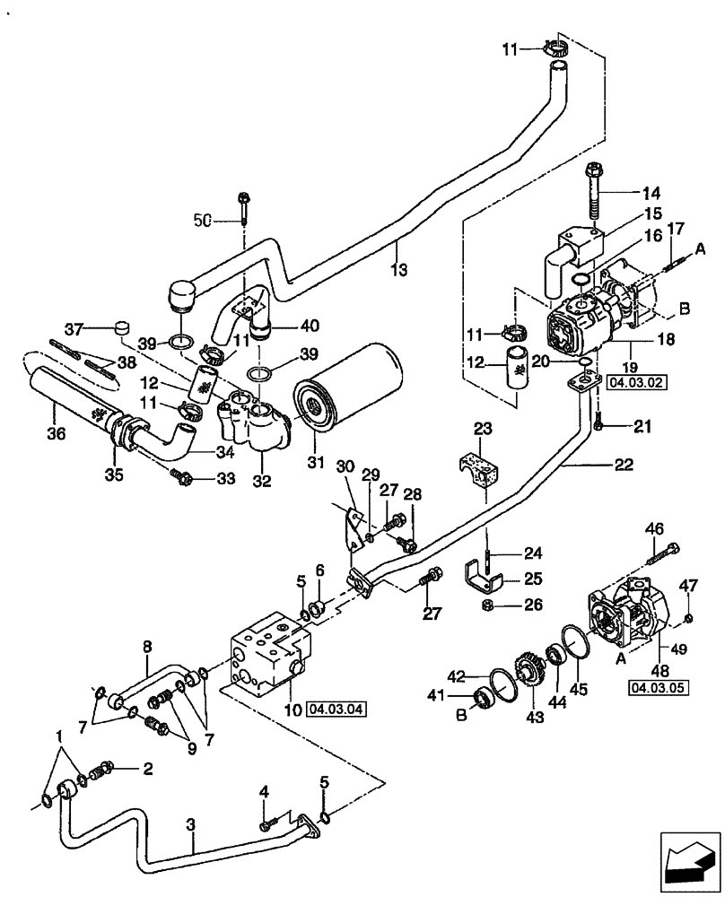 Схема запчастей Case IH DX55 - (04.03.01) - POWER STEERING PUMP & HYDRAULIC PUMP - SSS (04) - FRONT AXLE & STEERING