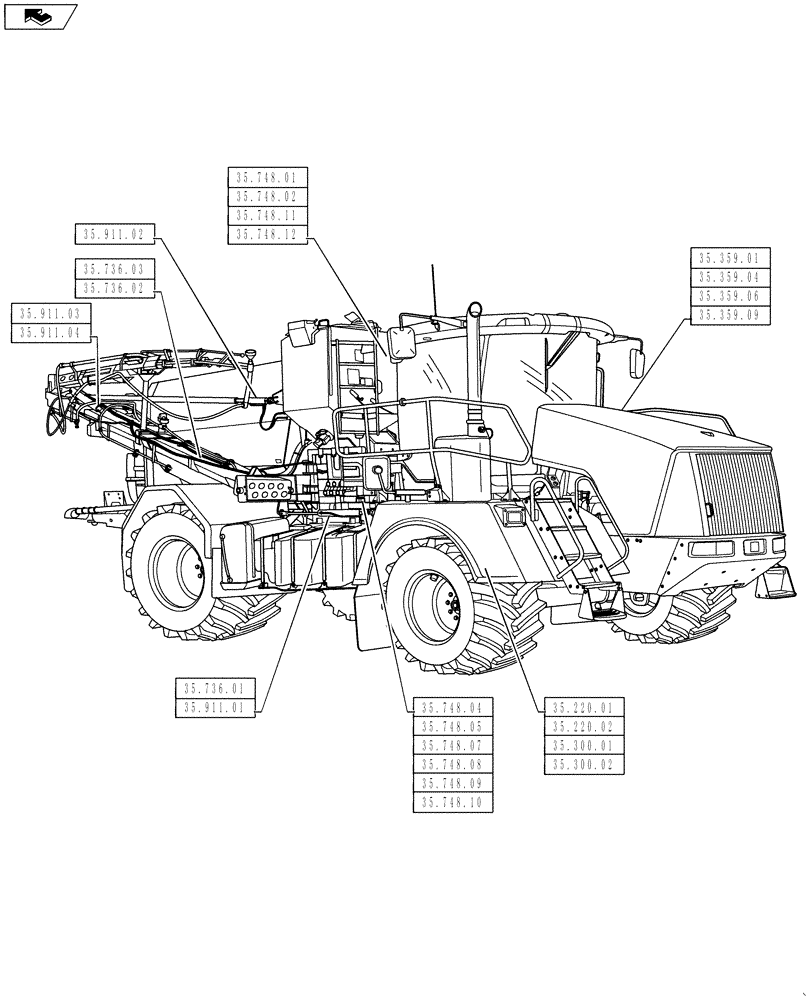 Схема запчастей Case IH 810 - (00.000.35) - PICTORIAL INDEX - HYDRAULIC SYSTEM (00) - GENERAL & PICTORIAL INDEX