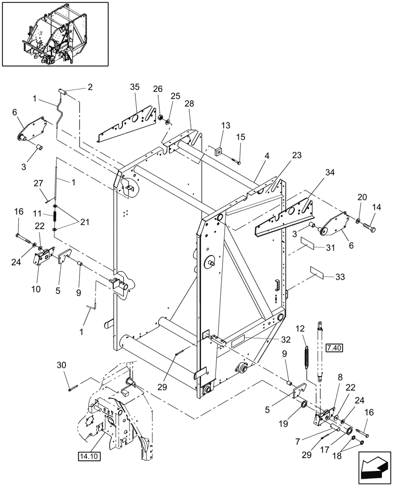 Схема запчастей Case IH RB564 - (14.39) - TAILGATE & TAILGATE LATCH (14) - BALE CHAMBER