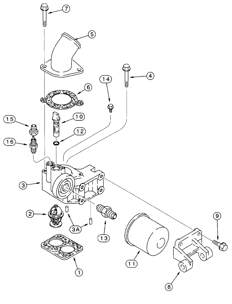 Схема запчастей Case IH CPX420 - (02-16) - HOUSING, THERMOSTAT - FILTER, WATER (01) - ENGINE