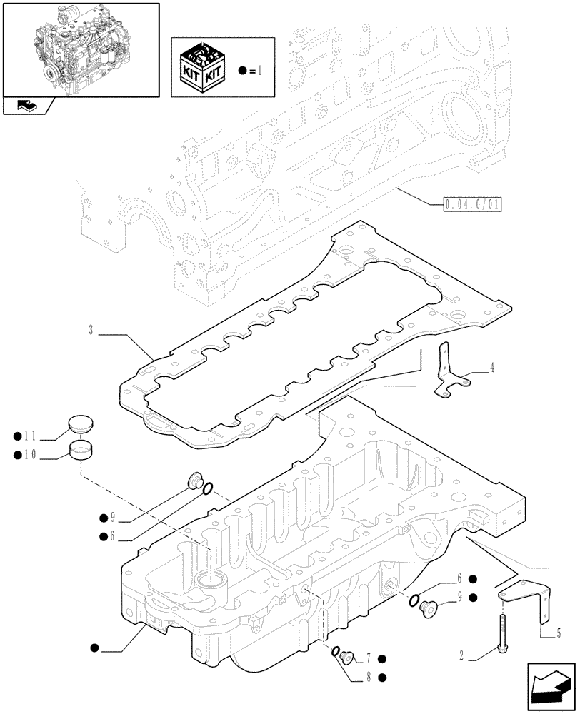 Схема запчастей Case IH MAXXUM 115 - (0.04.2/01) - ENGINE OIL SUMP (STD + VAR.330003-332115) (01) - ENGINE