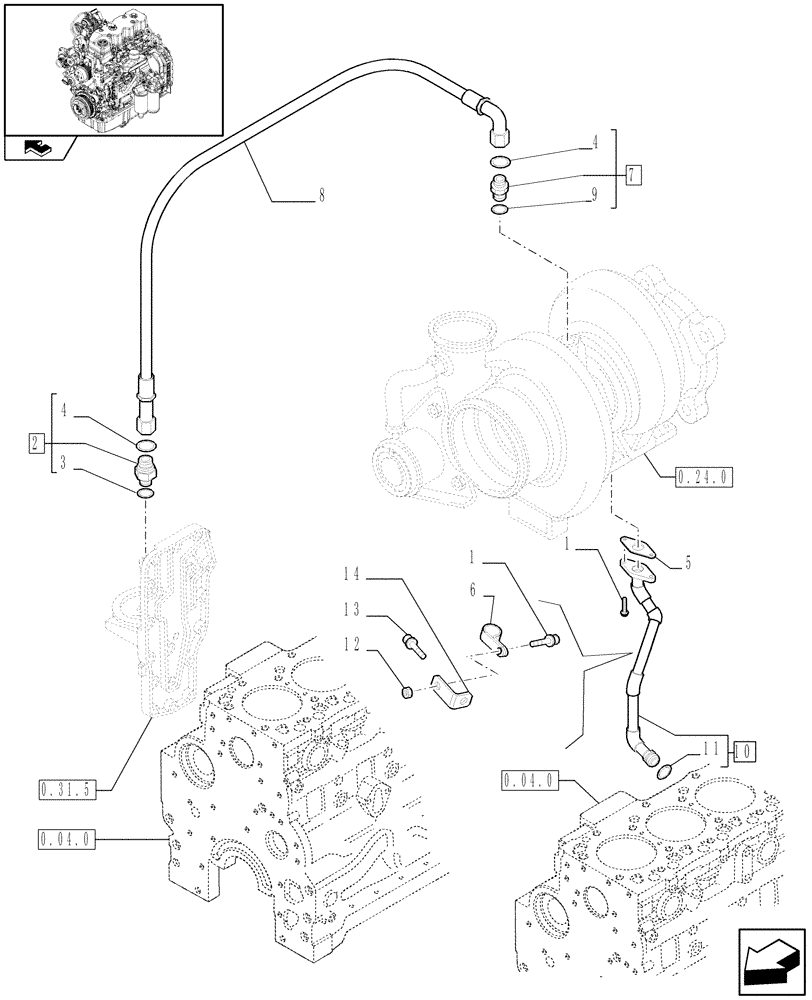 Схема запчастей Case IH MAXXUM 120 - (0.30.5) - PIPING - ENGINE OIL (STD + VAR.330003-332115) (01) - ENGINE
