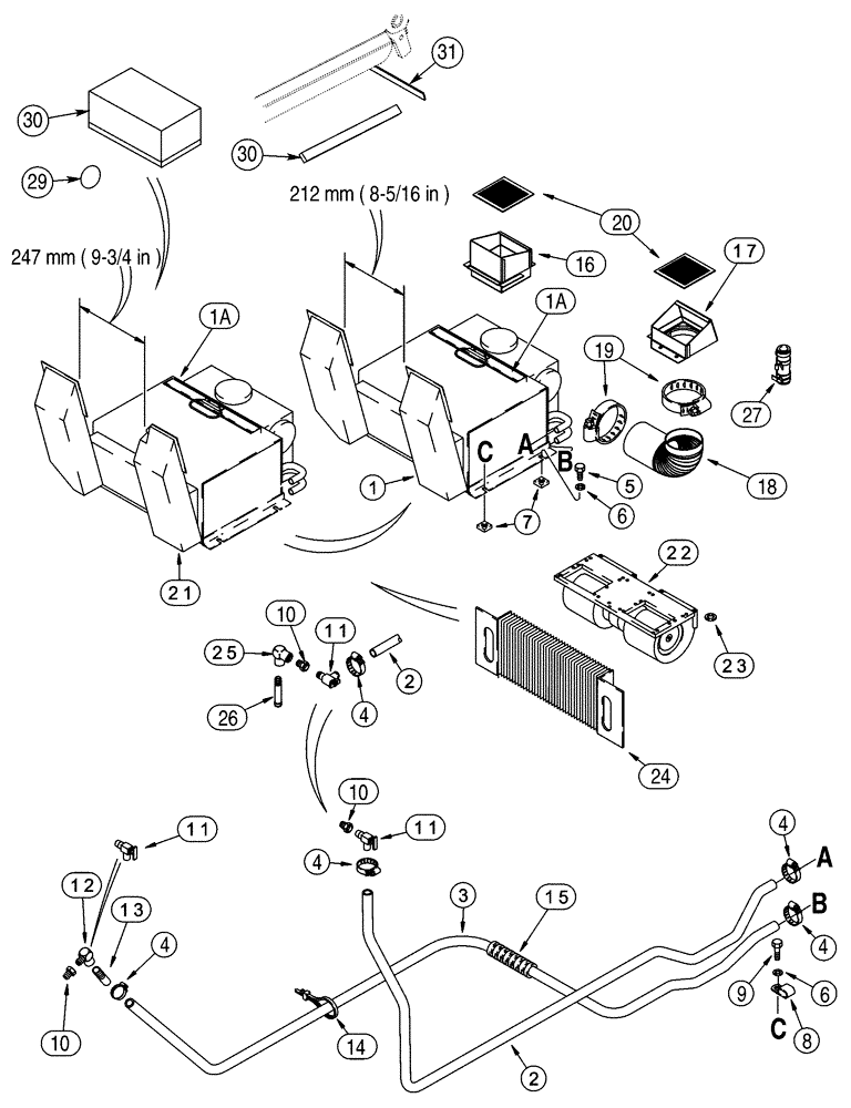 Схема запчастей Case IH 95XT - (09-53) - HEATING SYSTEM HEATER, FLOOR (09) - CHASSIS/ATTACHMENTS