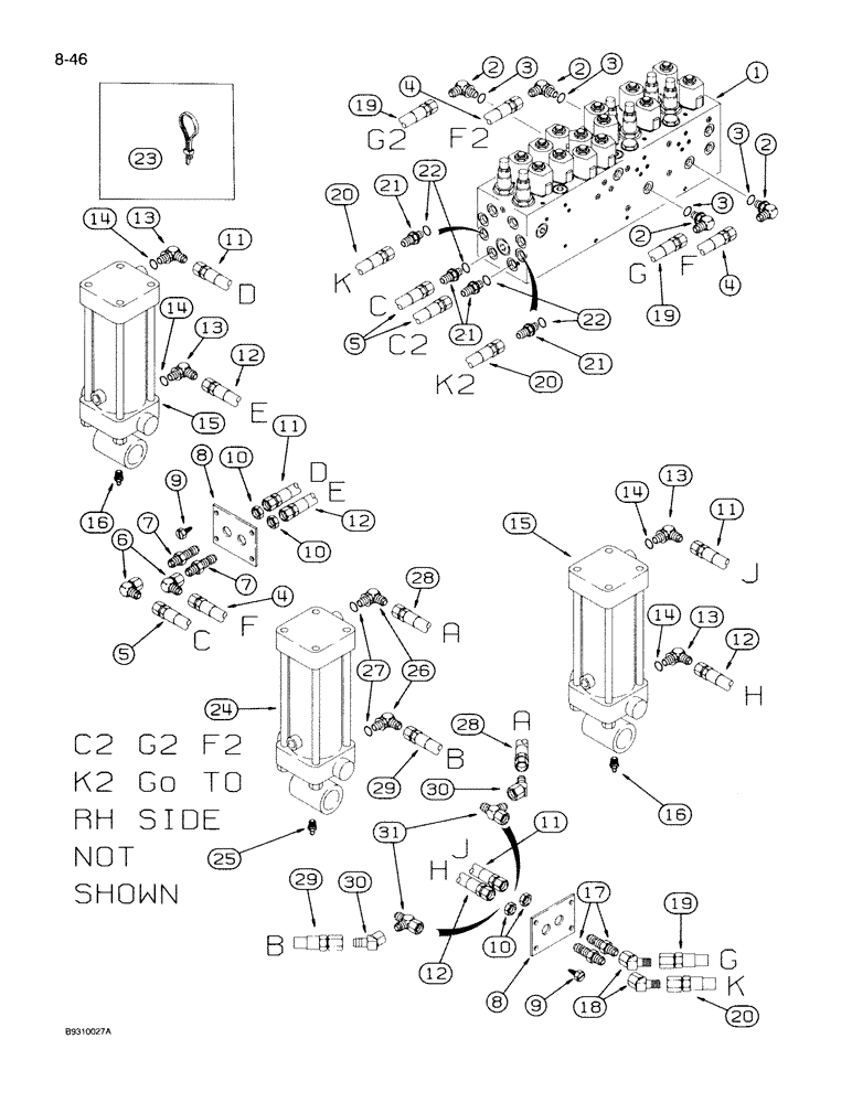 Схема запчастей Case IH 950 - (8-046) - CARRYING WHEEL HYDRAULIC CIRCUIT, 12 ROW NARROW, FRONT FOLD (08) - HYDRAULICS