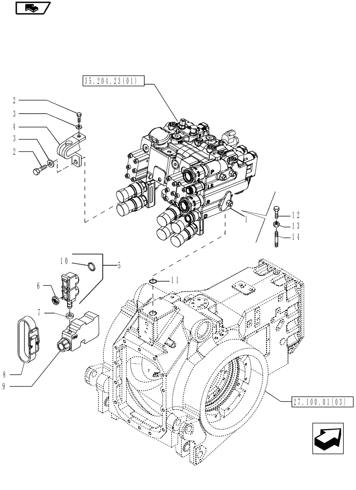 Схема запчастей Case IH MAGNUM 225 - (35.700.01[01]) - REMOTE VALVE SPILLAGE COLLECTION WITH 3 ELEMENTS, WITH POWERSHIFT TRANSMISSION (35) - HYDRAULIC SYSTEMS