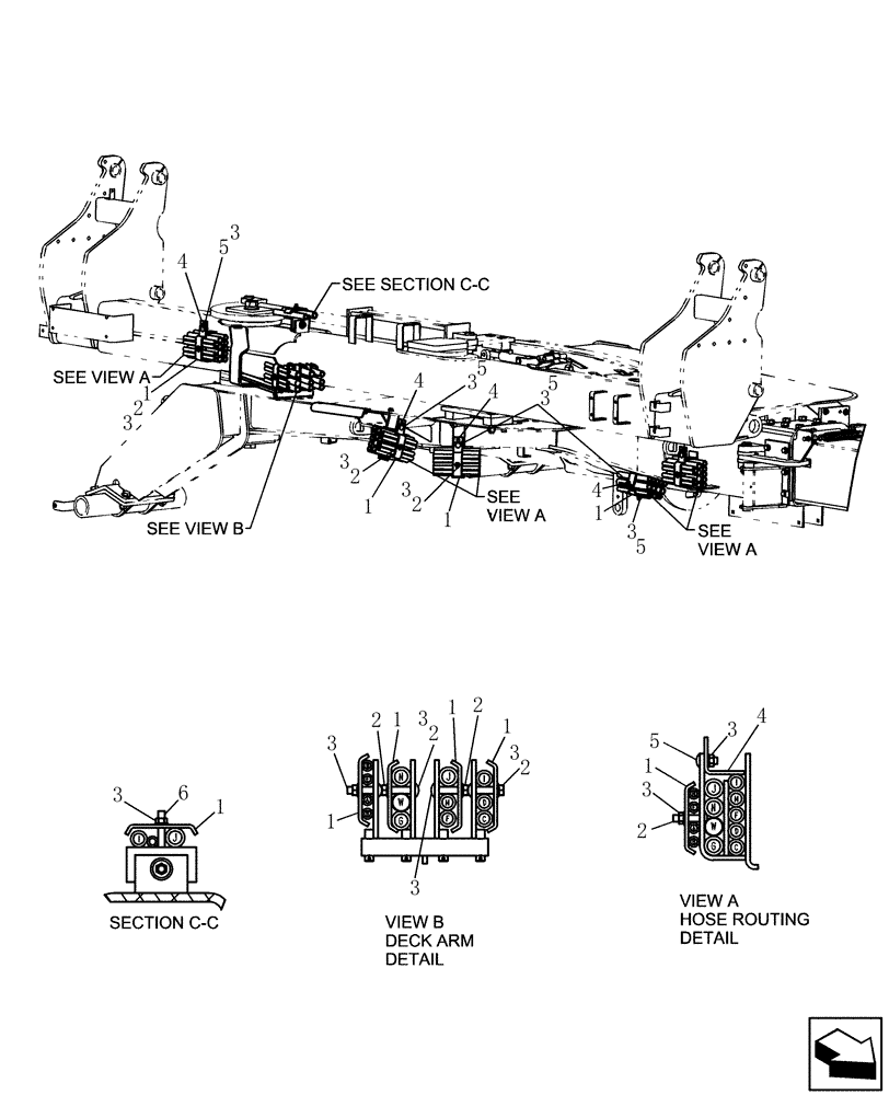 Схема запчастей Case IH 1200PT - (F.10.G[03]) - LAYOUT TAKE UP CARRIER HOSE ROUTING 12/23 ROW (ASN CBJ022252) F - Frame Positioning