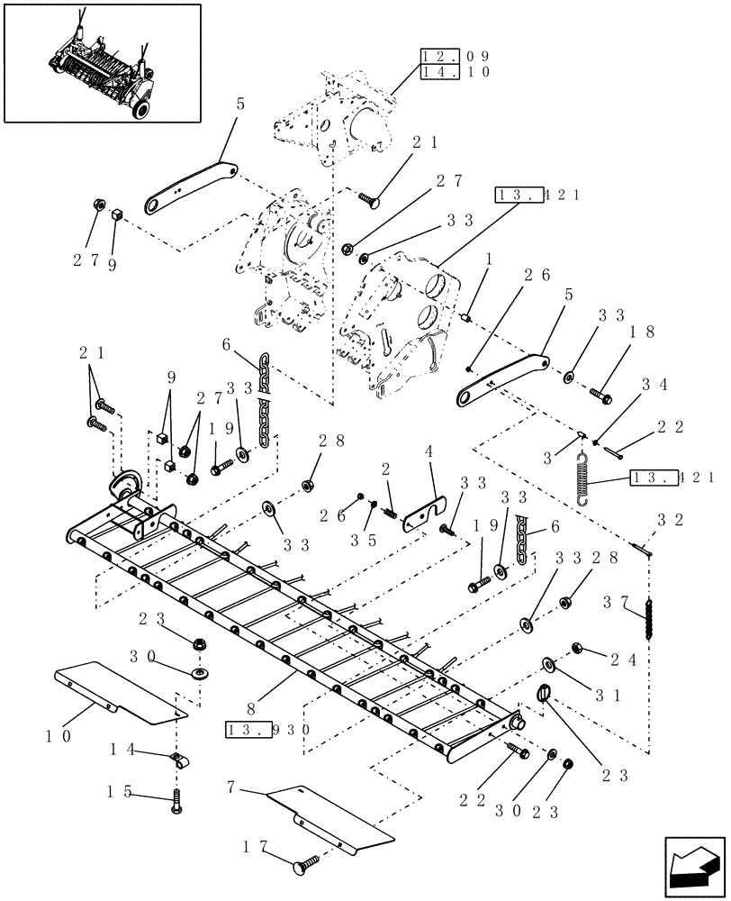Схема запчастей Case IH RBX452 - (13.925) - 1.8M WIDE PICKUP, WINDGUARD MOUNTING, TWO-PIECE (13) - FEEDER
