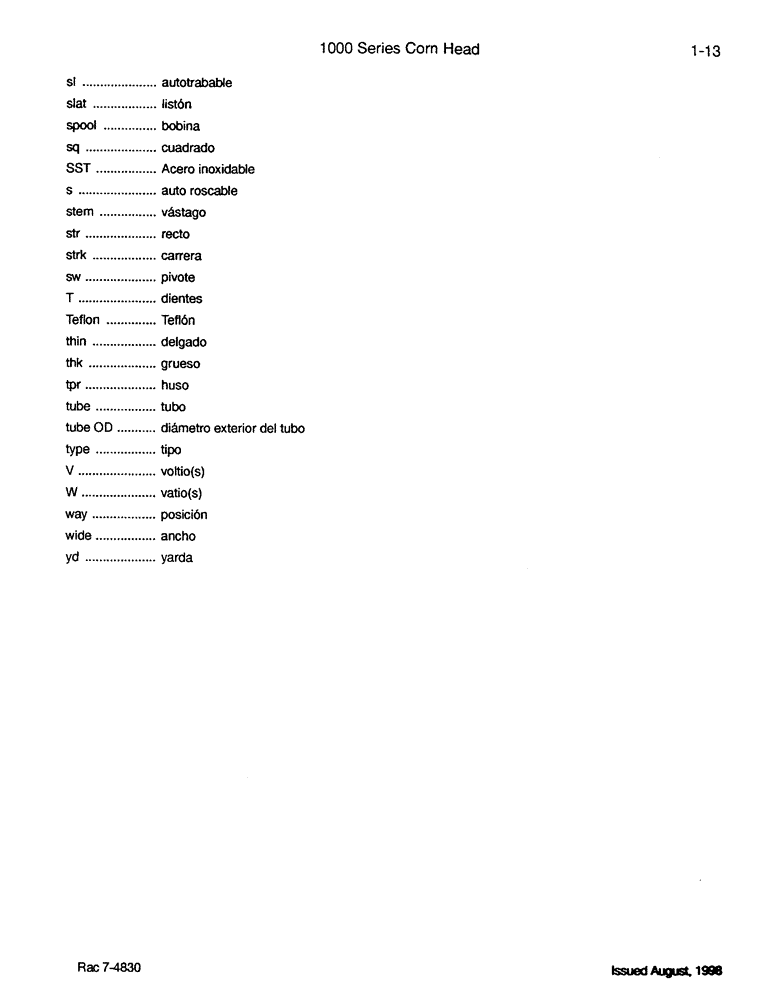 Схема запчастей Case IH 1084 - (01-13) - EXPLICACION SOBRE LAS DIMENSIONES Y ABREVIATURAS (00) - PICTORIAL INDEX