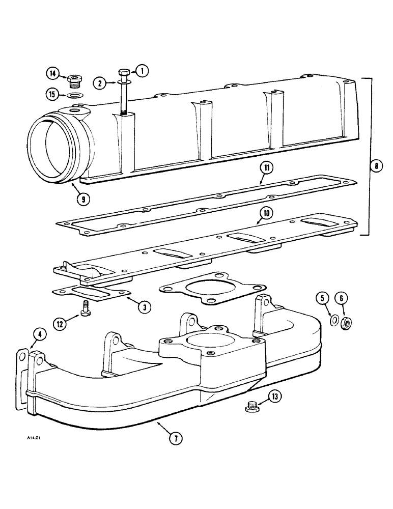 Схема запчастей Case IH 2150 - (2-16) - MANIFOLDS (4 CYL), 2140, 2150 (02) - ENGINE