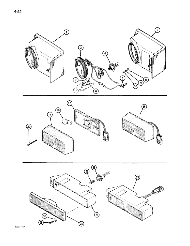 Схема запчастей Case IH 7130 - (4-052) - LAMP ASSEMBLIES, HEAD LAMP, FLASHER WARNING LAMP AND TAIL LAMP (04) - ELECTRICAL SYSTEMS