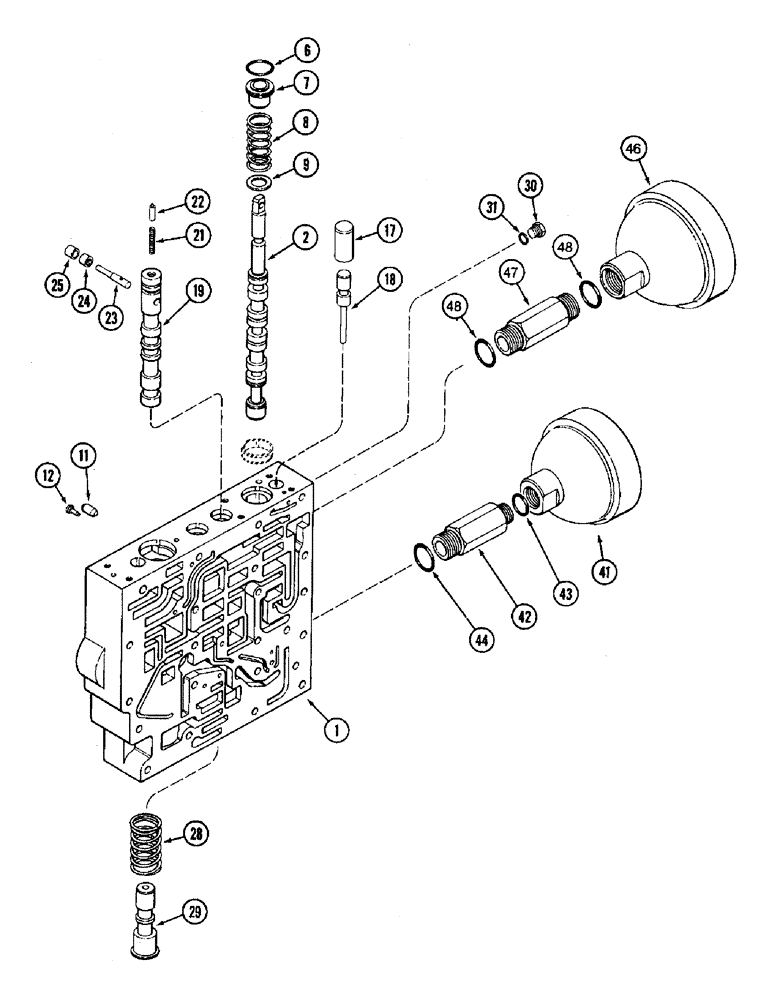 Схема запчастей Case IH 8910 - (6-032) - TRANSMISSION CONTROL VALVE ASSEMBLY, BODY SECTION AND ACCUMULATORS (06) - POWER TRAIN
