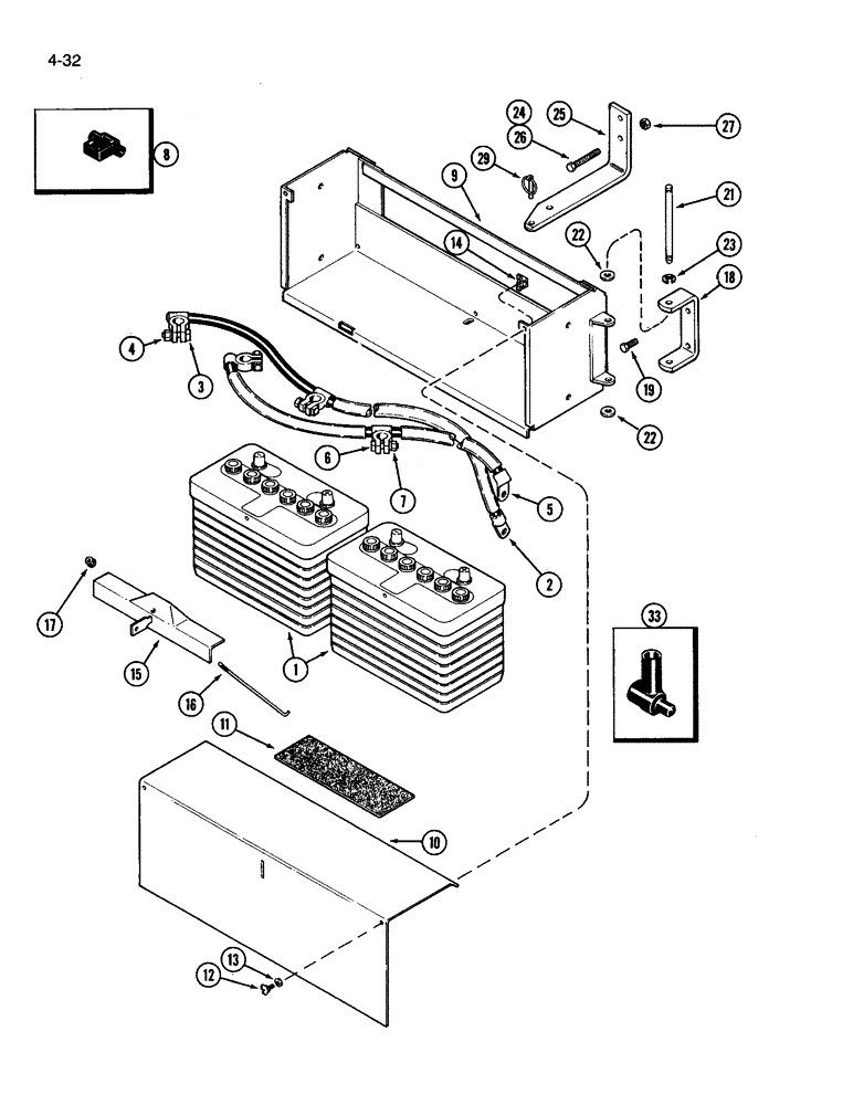 Схема запчастей Case IH 3594 - (4-032) - BATTERY, CABLES AND BATTERY BOX (04) - ELECTRICAL SYSTEMS
