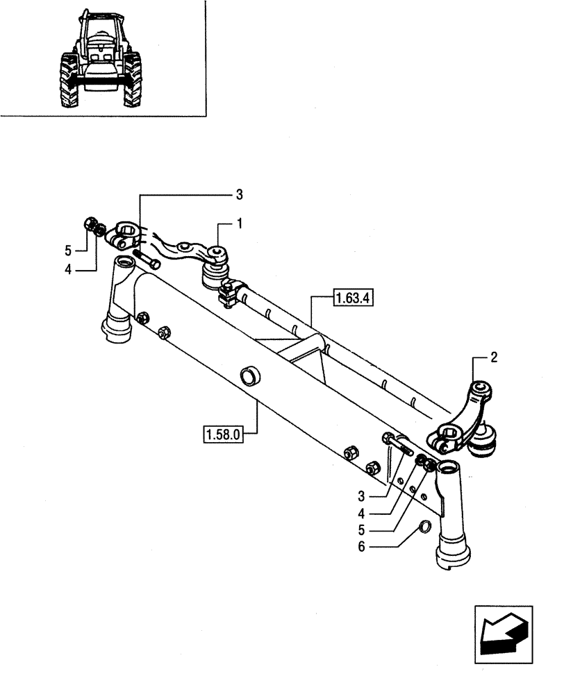 Схема запчастей Case IH JX55 - (1.63.3) - STEERING TIE-ROD - LEVERS (04) - FRONT AXLE & STEERING