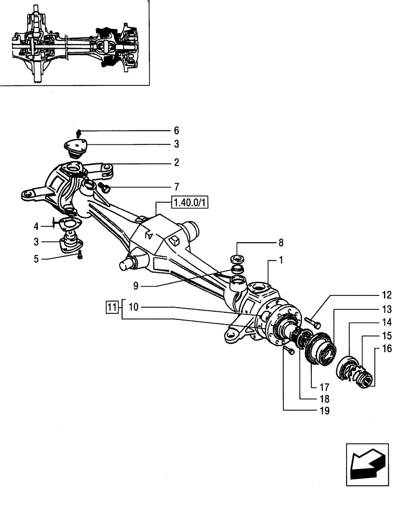 Схема запчастей Case IH JX65 - (1.40.0/02[01]) - FRONT AXLE - STEERING PIVOT PINS - SHAFTS, SHIMS AND BEARINGS (04) - FRONT AXLE & STEERING