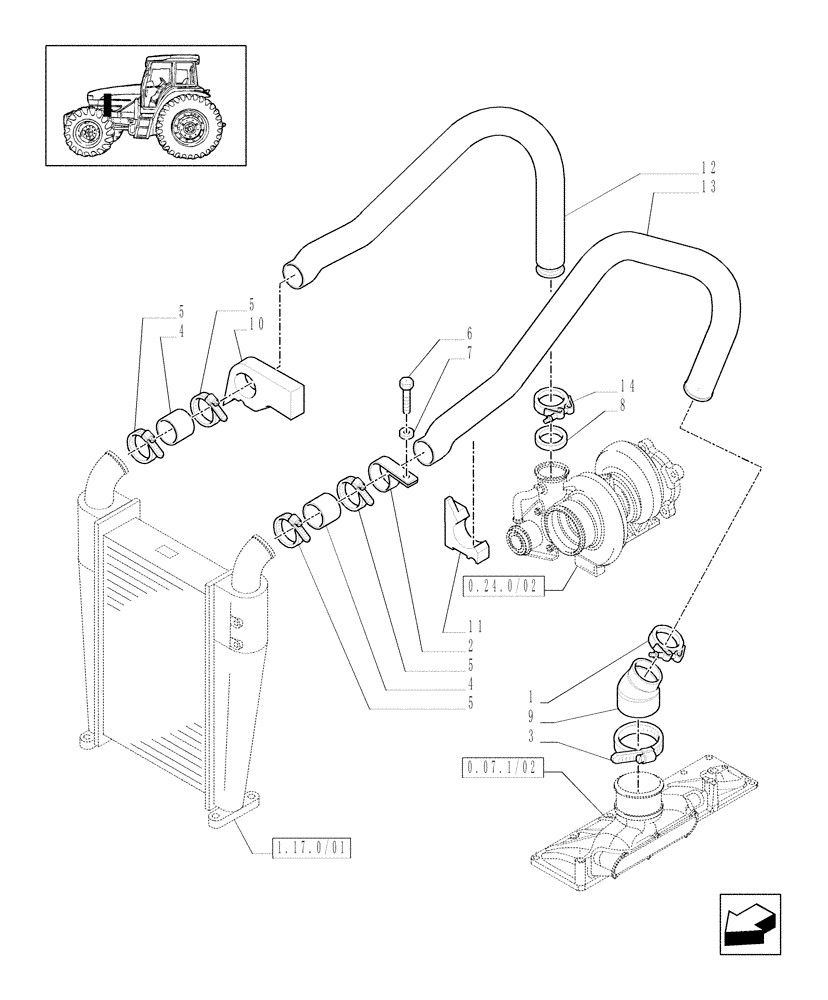 Схема запчастей Case IH MAXXUM 110 - (1.19.6) - INTERCOOLER - PIPES (02) - ENGINE EQUIPMENT
