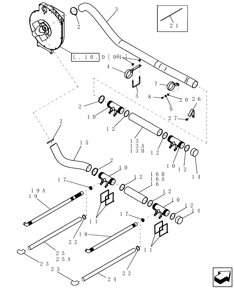 Схема запчастей Case IH 1200 - (L.10.E[03]) - VACUUM AIR SYSTEM - 8 ROW WIDE MOUNTED STACKER L - Field Processing