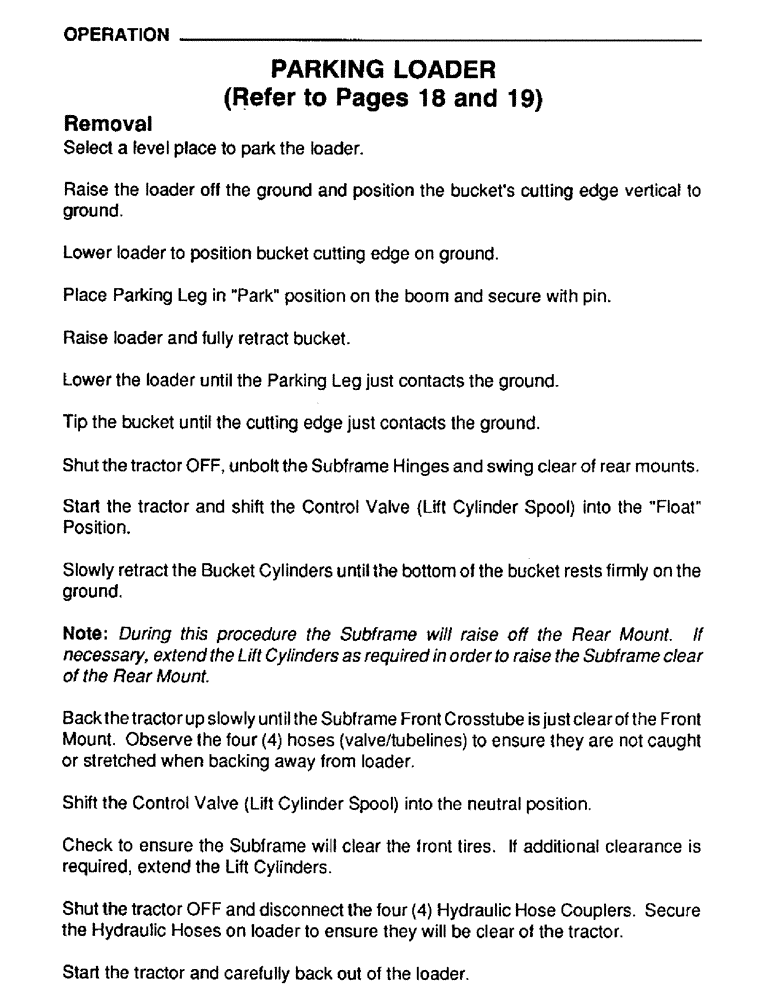 Схема запчастей Case IH L108 - (16) - OPERATION, PARKING LOADER, REFER TO PAGES 18 AND 19 (00) - PICTORIAL INDEX