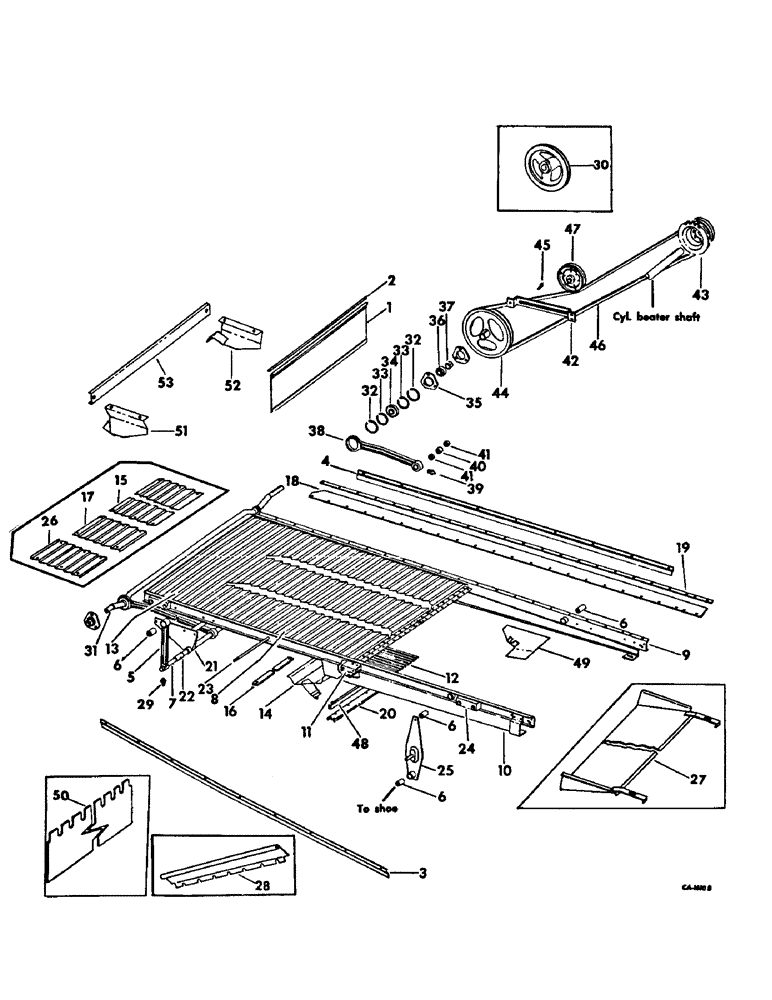 Схема запчастей Case IH 715 - (23-02) - GRAIN PAN, SHOE AND SHOE SIEVE, GRAIN PAN, SHAKER SHAFT AND DRIVE Grain Pan, Shoe & Shoe Sieve