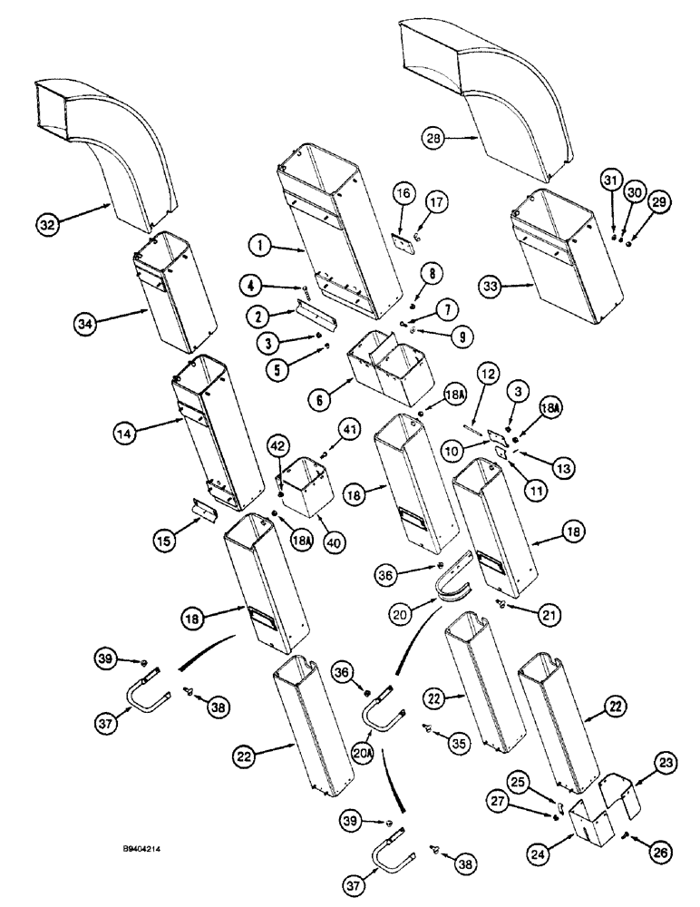 Схема запчастей Case IH 2055 - (9C-22) - CONVEYOR CHUTES, OUTER, PRIOR TO P.I.N. JJC0155439 (15) - HANDLING SYSTEM