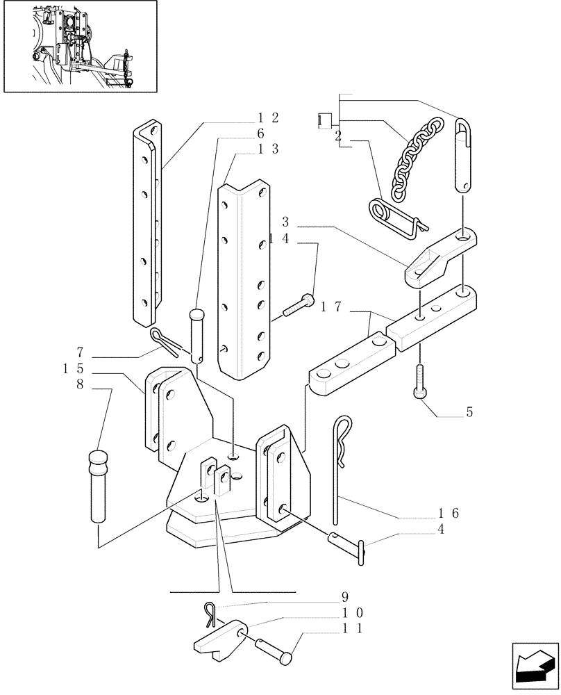 Схема запчастей Case IH JX1075C - (1.89.3/02) - (VAR.890) SUPPORT WITH SWINGING DRAWBAR 29MM HOLE (09) - IMPLEMENT LIFT