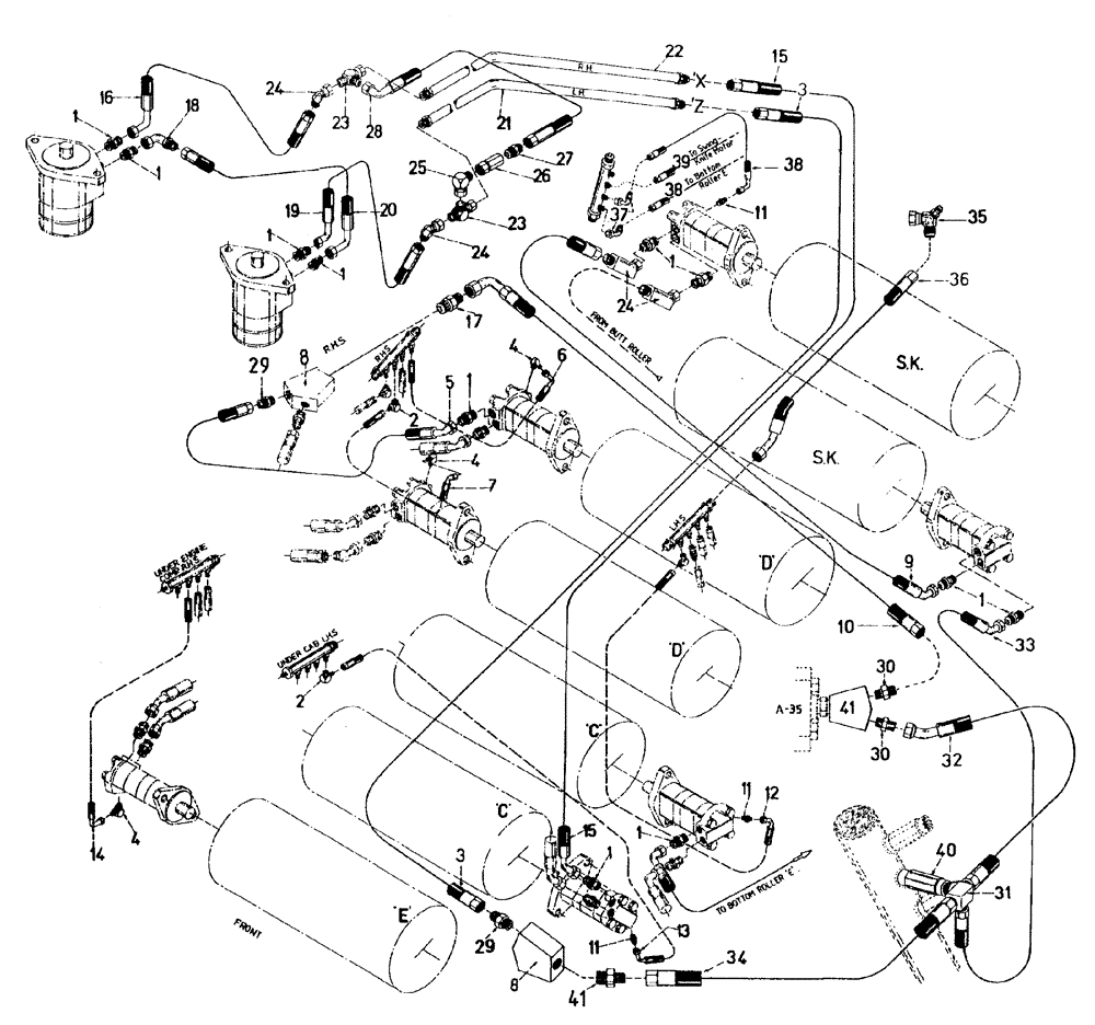 Схема запчастей Case IH 7700 - (B05[36]) - HYDRAULIC CIRCUIT, SWINGING KNIFE TOP ROLLERS Hydraulic Components & Circuits