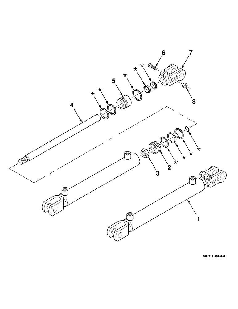 Схема запчастей Case IH 8545 - (9-50) - BALE THROWER HYDRAULIC CYLINDER ASSEMBLY, (700711032 HYDRAULIC CYLINDER ASSEMBLY COMPLETE) Decals & Attachments