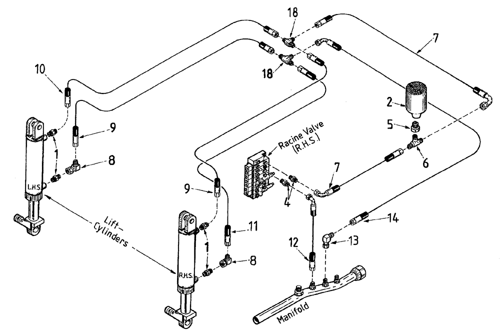 Схема запчастей Case IH 7700 - (B05[65]) - HYDRAULIC CIRCUIT, LIFT CYLINDER, STANDARD Hydraulic Components & Circuits