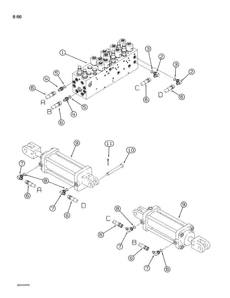Схема запчастей Case IH 950 - (8-066) - HYDRAULIC FOLD SYSTEM, 24 ROW NARROW, FRONT FOLD (08) - HYDRAULICS