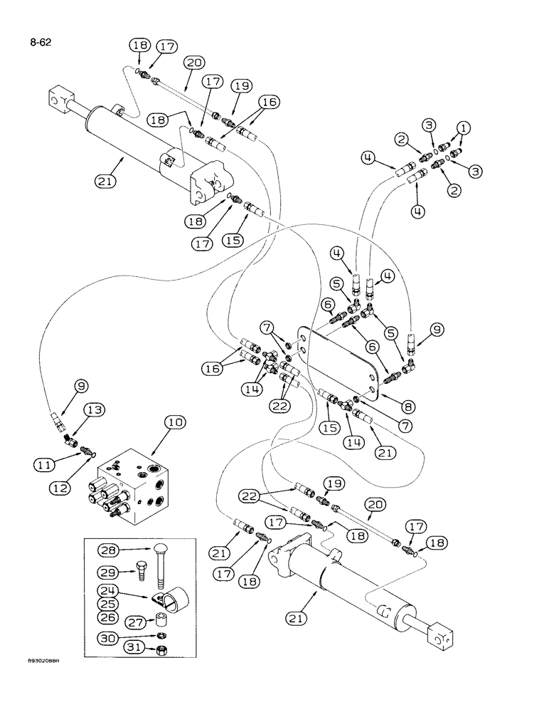 Схема запчастей Case IH 950 - (8-062) - WING FRAME HYDRAULIC SYSTEM, 8 ROW WIDE AND 12 ROW NARROW, VERTICAL FOLD (08) - HYDRAULICS