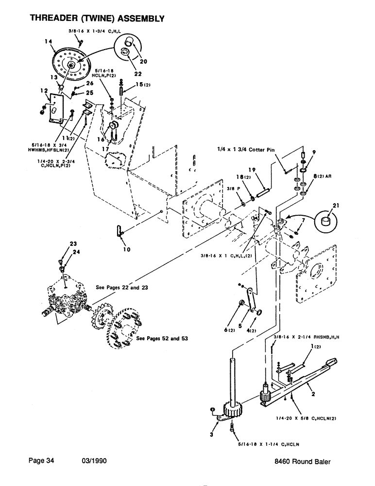 Схема запчастей Case IH 8460 - (034) - THREADER, TWINE, ASSEMBLY (14) - BALE CHAMBER