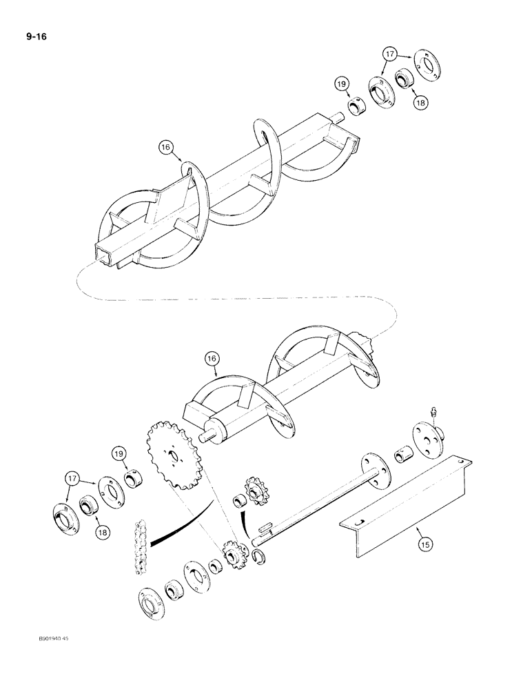 Схема запчастей Case IH 70 - (9-16) - LOWER AUGER AND DRIVE (09) - CHASSIS