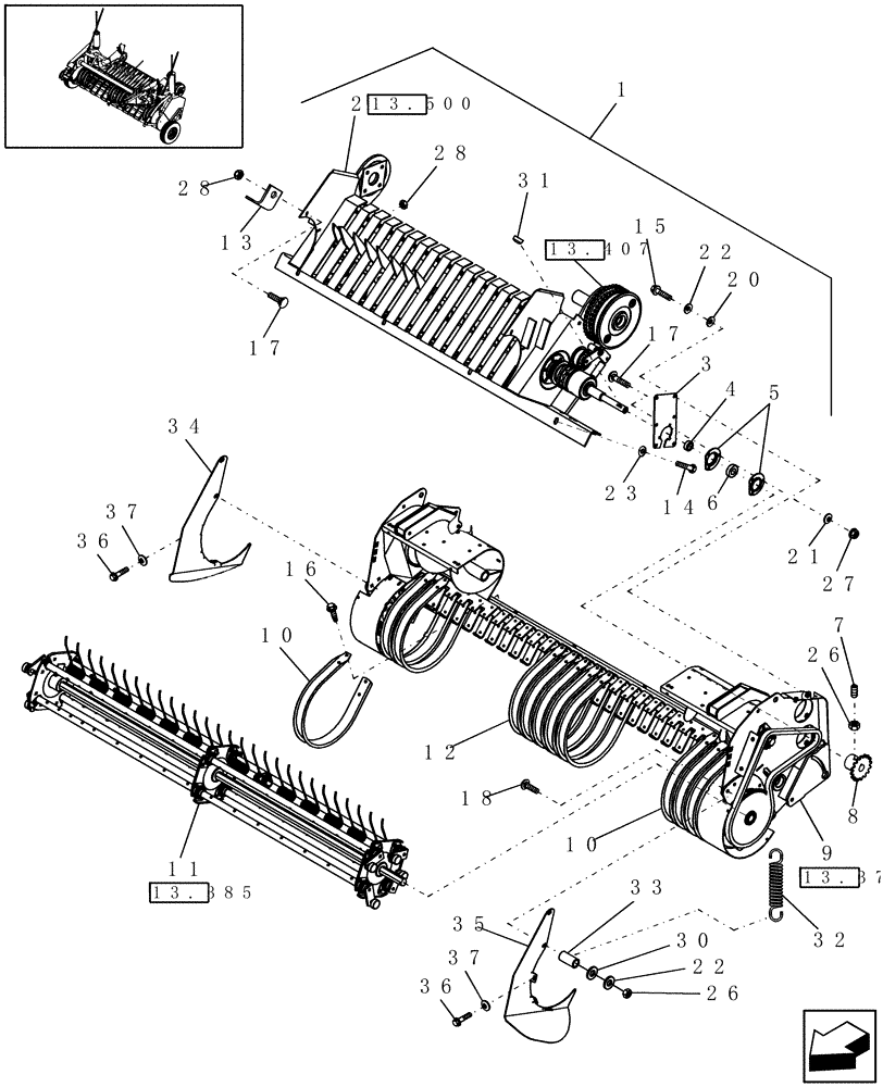 Схема запчастей Case IH RBX452 - (13.334) - 1.8M DUAL CAM WIDE PICKUP & STUFFER FEEDER, NORTH AMERICA (13) - FEEDER