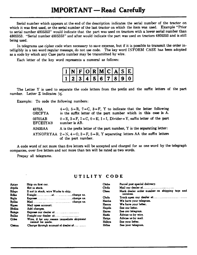 Схема запчастей Case IH 900 - (003) - IMPORTANT, READ CAREFULLY (00) - PICTORIAL INDEX