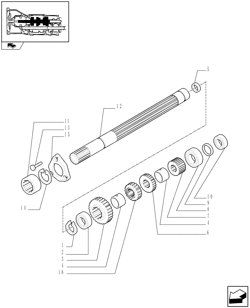 Схема запчастей Case IH FARMALL 70 - (1.28.1/02[01]) - 12X4 (30KM/H) SYNCHROMESH TRANSMISSION - SHAFTS AND GEARS (VAR.335116) (03) - TRANSMISSION