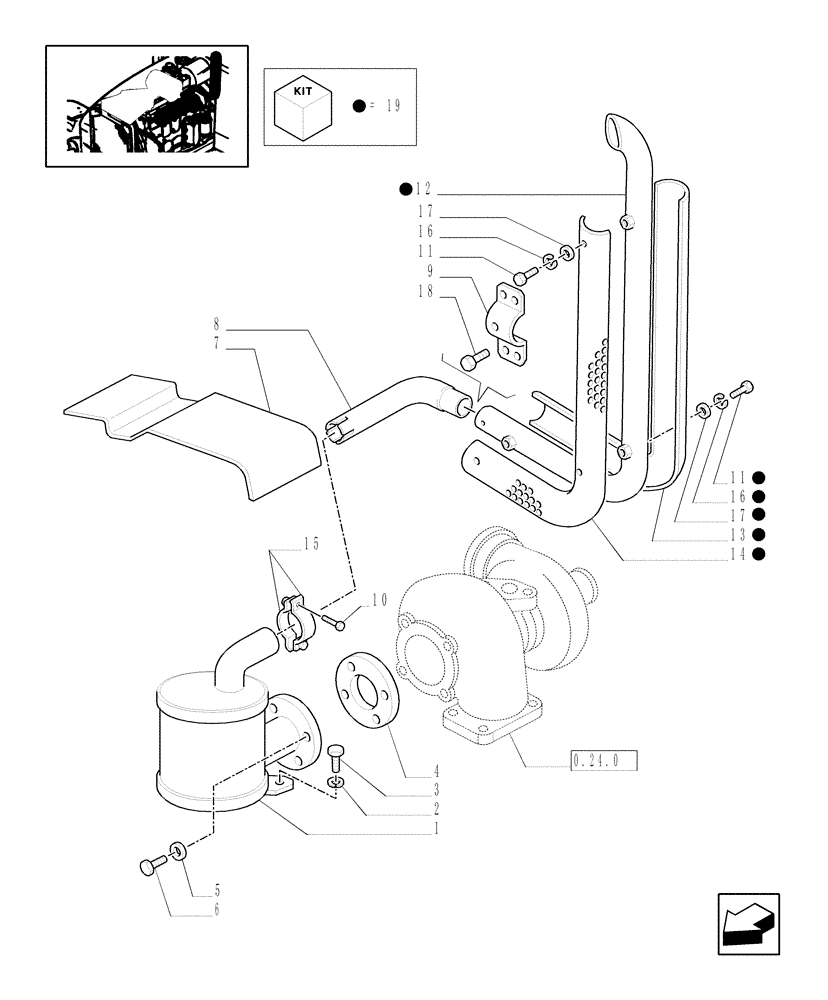 Схема запчастей Case IH JX100U - (1.15.1[02]) - SILENCER (MUFFLER) - W/CAB - GUARDS (02) - ENGINE EQUIPMENT