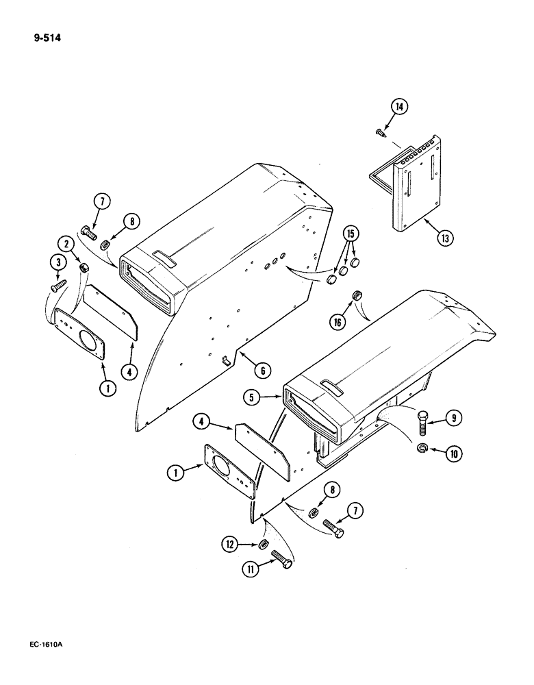 Схема запчастей Case IH 585 - (9-514) - REAR FENDERS, FLAT TOP, WITHOUT CAB (09) - CHASSIS/ATTACHMENTS