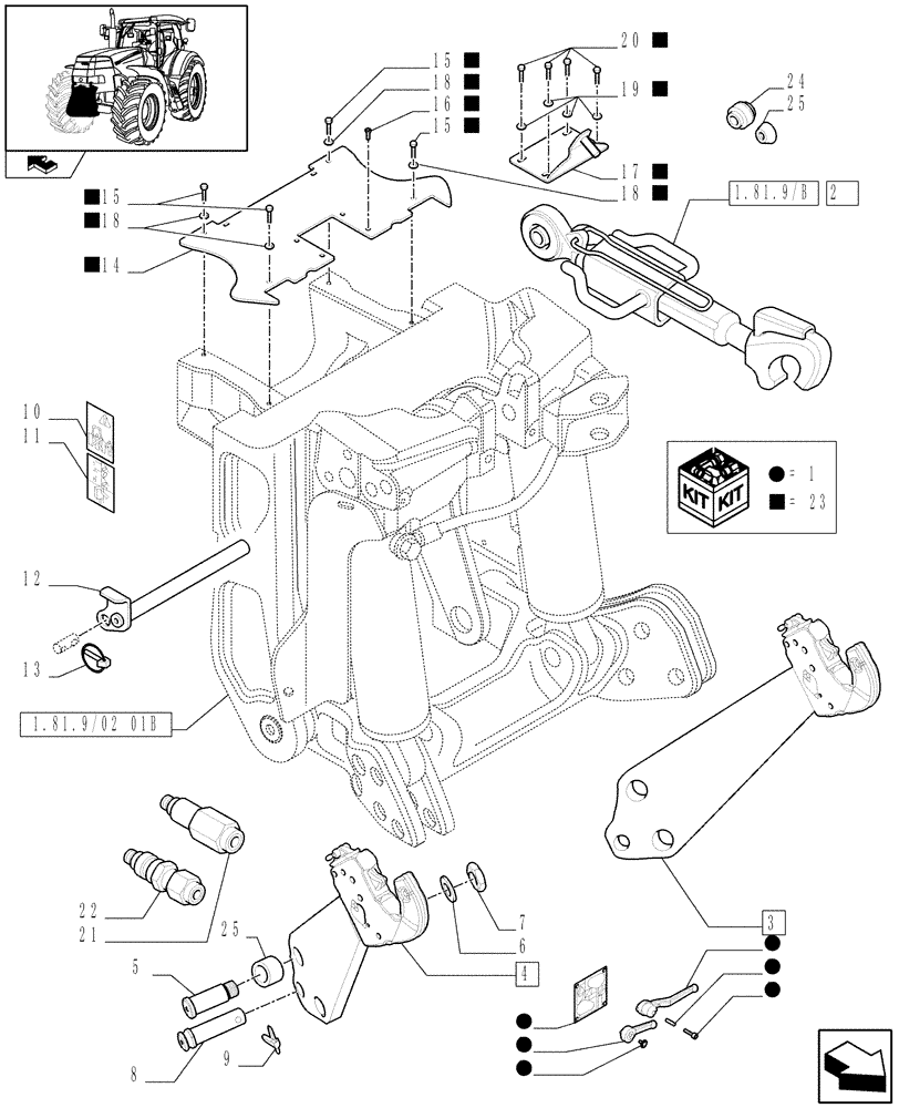 Схема запчастей Case IH PUMA 165 - (1.81.9/02[02A]) - (VAR.090) FRONT HPL FOR MID MOUNT REMOTES LESS PTO, WITH AUX. COUPLERS - LINK AND ARMS - D6726 (07) - HYDRAULIC SYSTEM