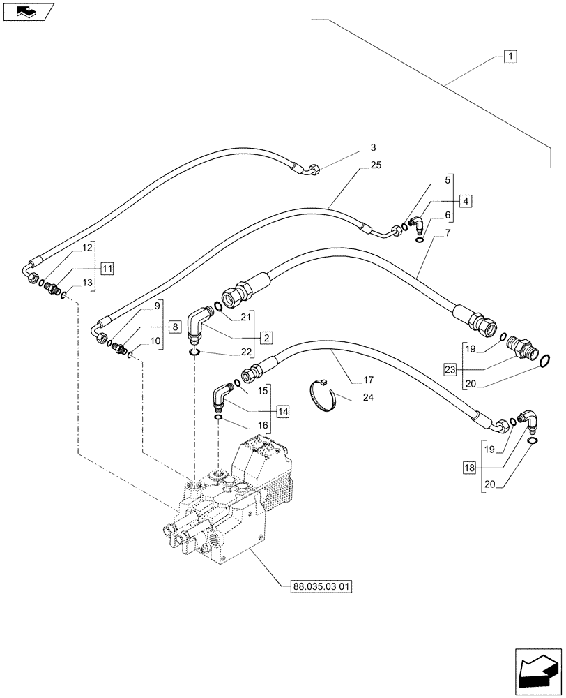 Схема запчастей Case IH PUMA 200 - (88.035.03[02]) - DIA KIT - ELECTRONIC MID MOUNTED VALVES - PIPES (88) - ACCESSORIES