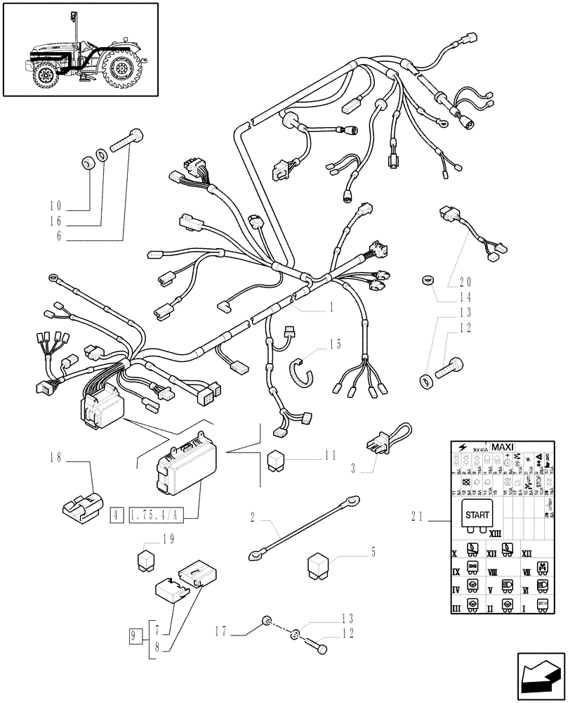 Схема запчастей Case IH JX1095N - (1.75.4[01]) - AUXILIARY CABLES - L/CAB (06) - ELECTRICAL SYSTEMS