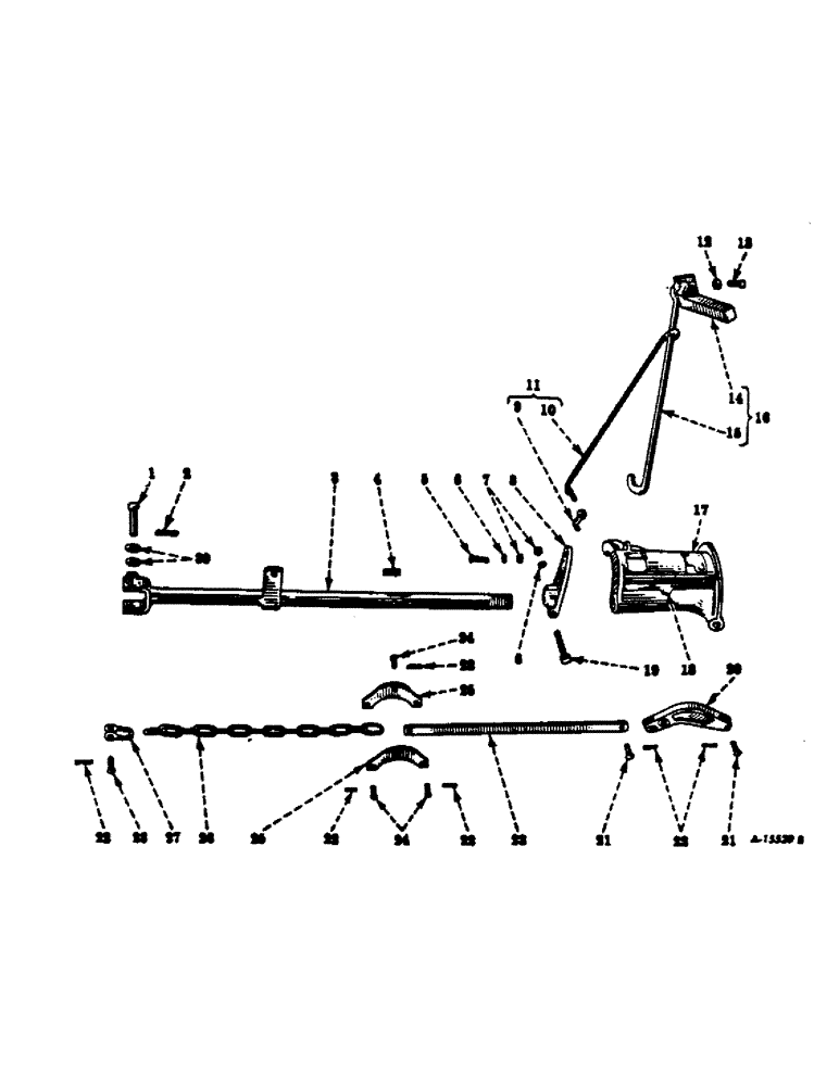 Схема запчастей Case IH CUB-22 - (G-05) - COUPLING BAR, DRAG BAR, INNER SHOE HINGE, GAG LEVER AND CHAIN 