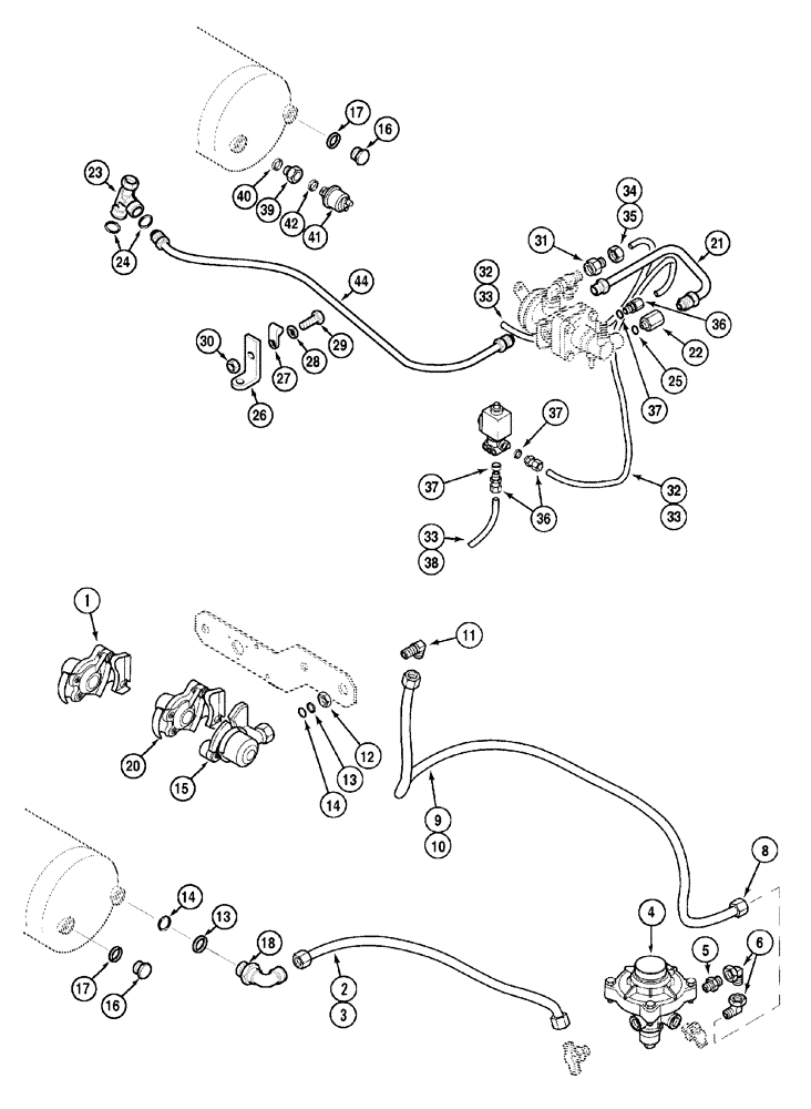 Схема запчастей Case IH MX100C - (07-10) - TRAILER BRAKE - PNEUMATIC COUPLINGS AND PIPES, EUROPE ONLY (07) - BRAKES