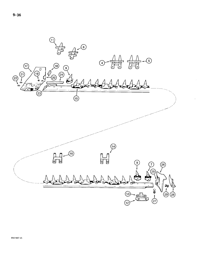 Схема запчастей Case IH 1100 - (9-36) - CUTTER BAR (09) - CHASSIS/ATTACHMENTS