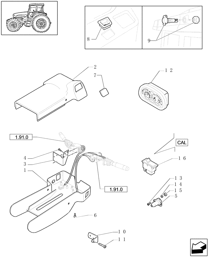 Схема запчастей Case IH JX1080U - (1.91.1) - ELECTRIC SYSTEM - PANEL & PARTS W/CAB (10) - OPERATORS PLATFORM/CAB