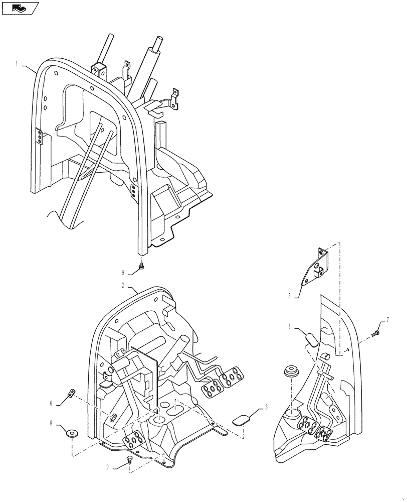 Схема запчастей Case IH FARMALL 30B - (90.100.05) - PEDAL FRAME - HST (90) - PLATFORM, CAB, BODYWORK AND DECALS