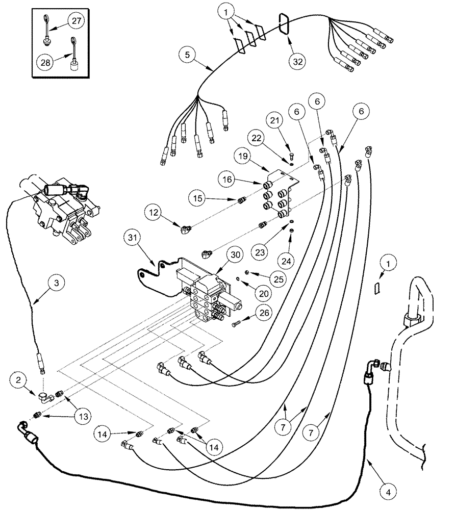 Схема запчастей Case IH L555 - (08-10) - HYDRAULICS EXTERNAL VALVE 3 Function - CX70 - CX100 Without Self Leveling (08) - HYDRAULICS